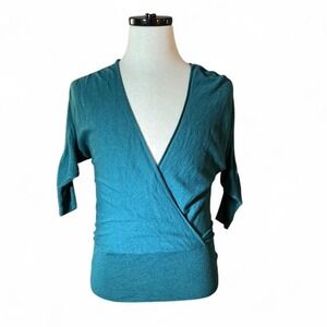 Ann Taylor LOFT Teal Wool‎ Blue Wrap Knit Sweater Dolman Sleeve Size Small